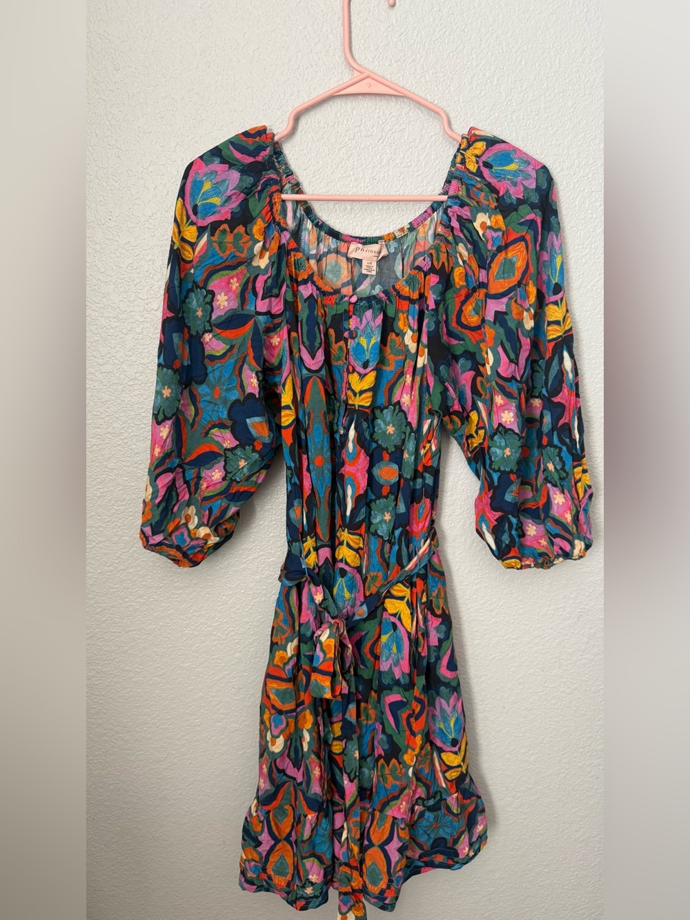 Philosophy Vibrant Floral Puff-Sleeve Mini Dress - Teal, Pink, Orange, Yellow